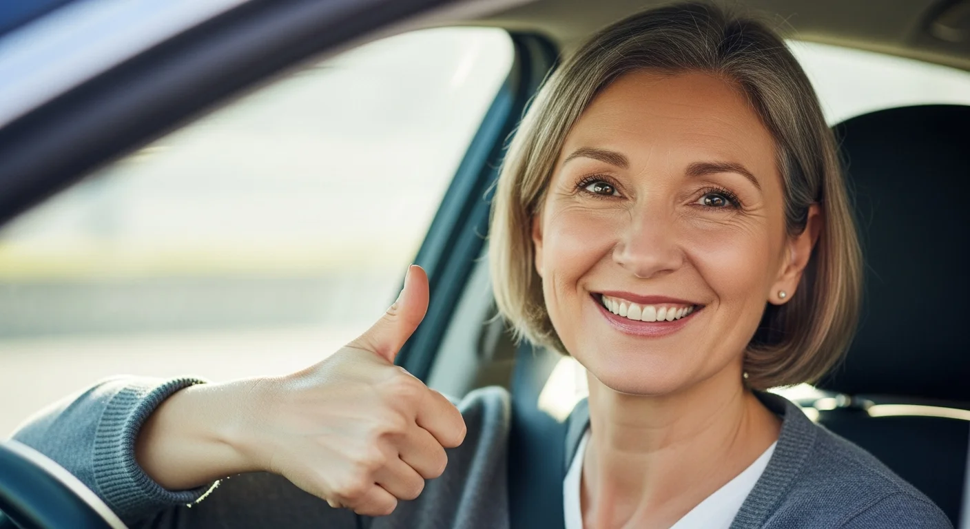 Driver sharing thumbs up after switching insurance